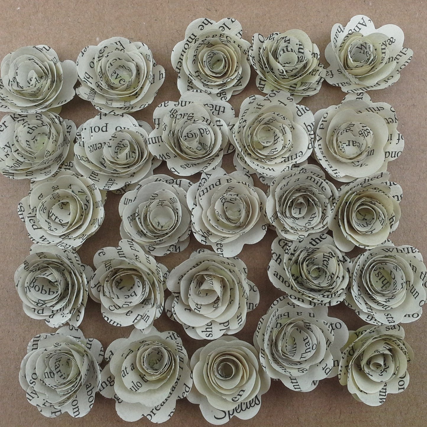 Book Paper Flowers, Loose Flowers, Rolled Roses x 25