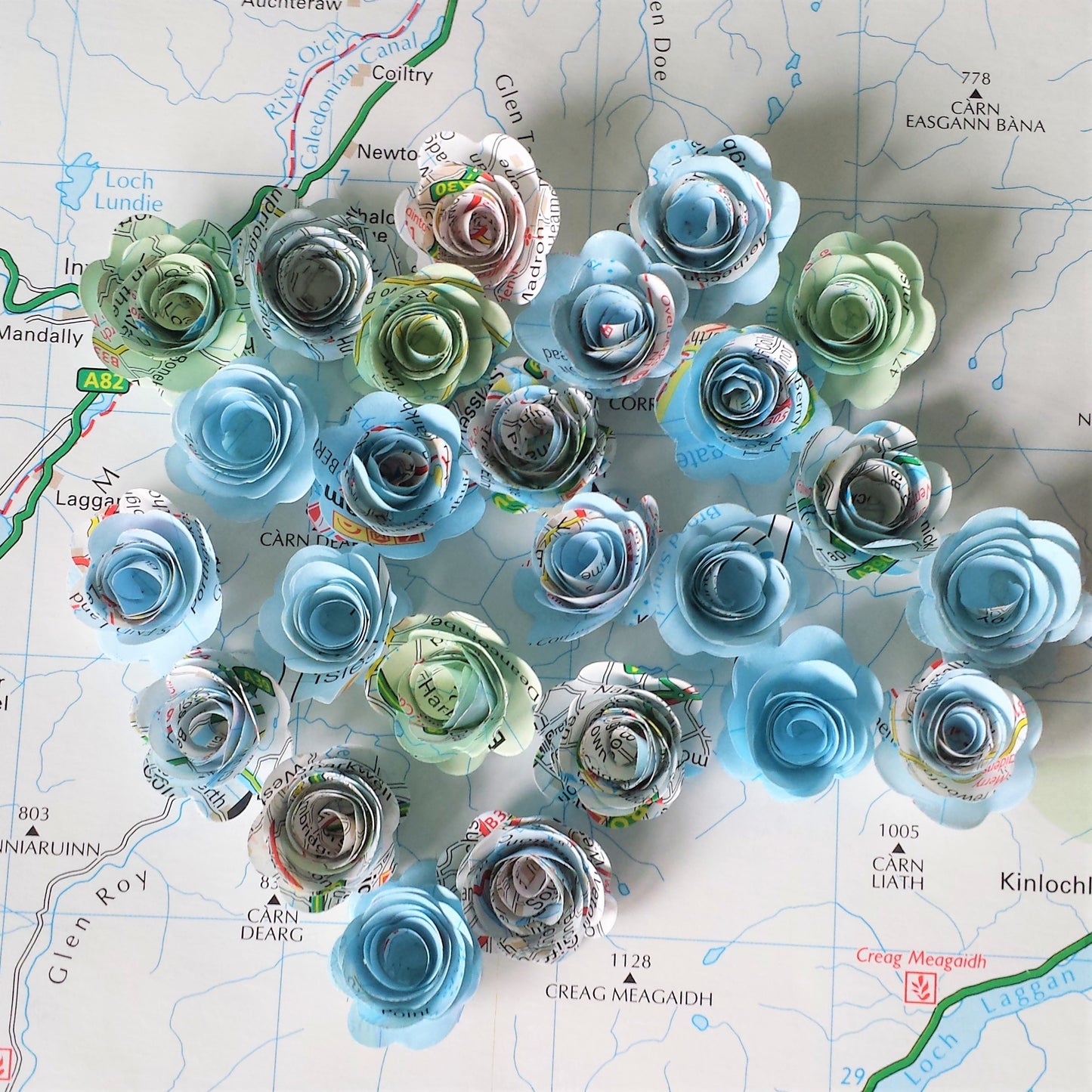 Map Paper Rolled Roses  x 25