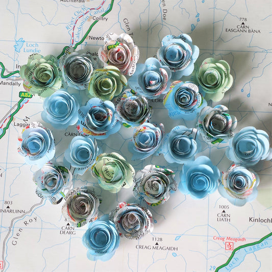 Map Paper Rolled Roses  x 25