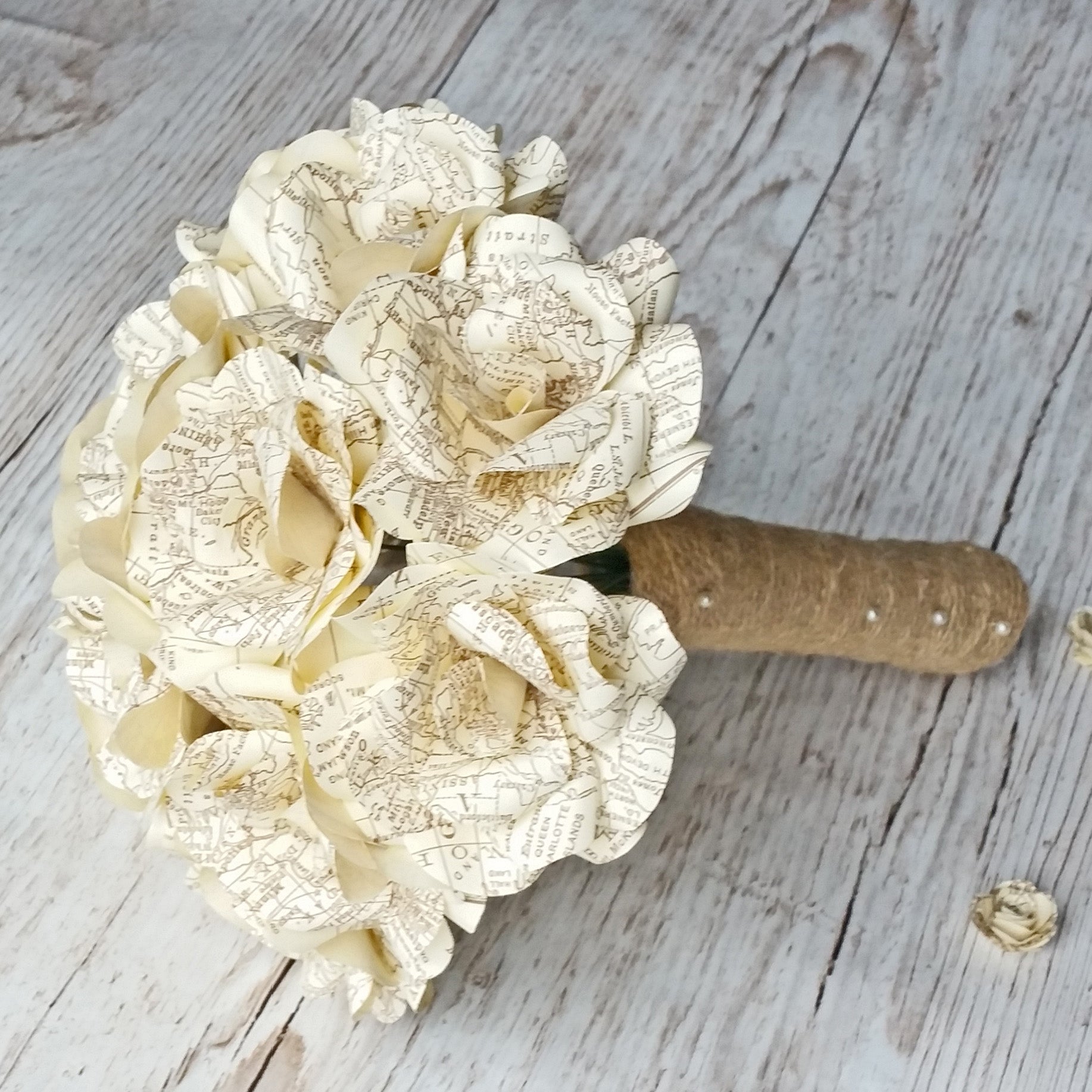 Vintage Map Paper Flower Wedding Bouquet