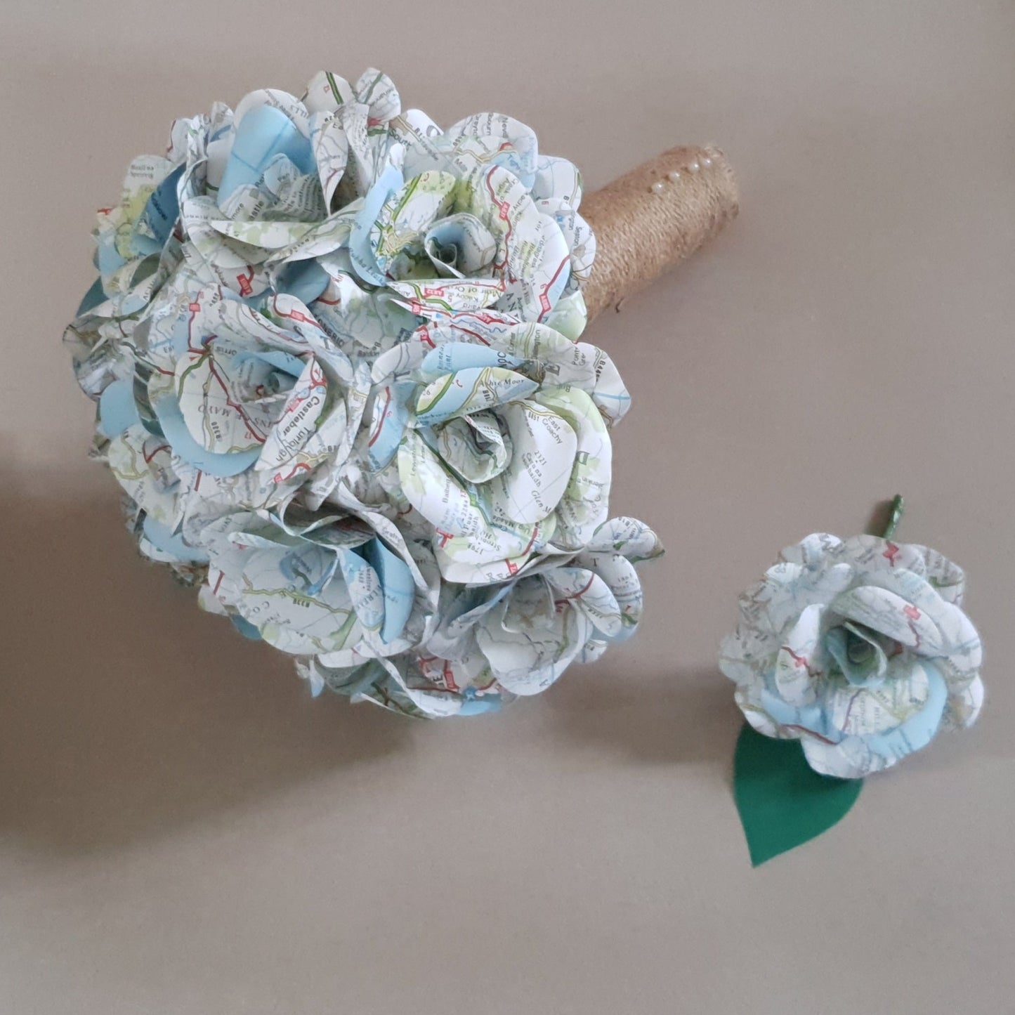 Map Rose Paper Flower Bridal Bouquet - Wedding Flowers