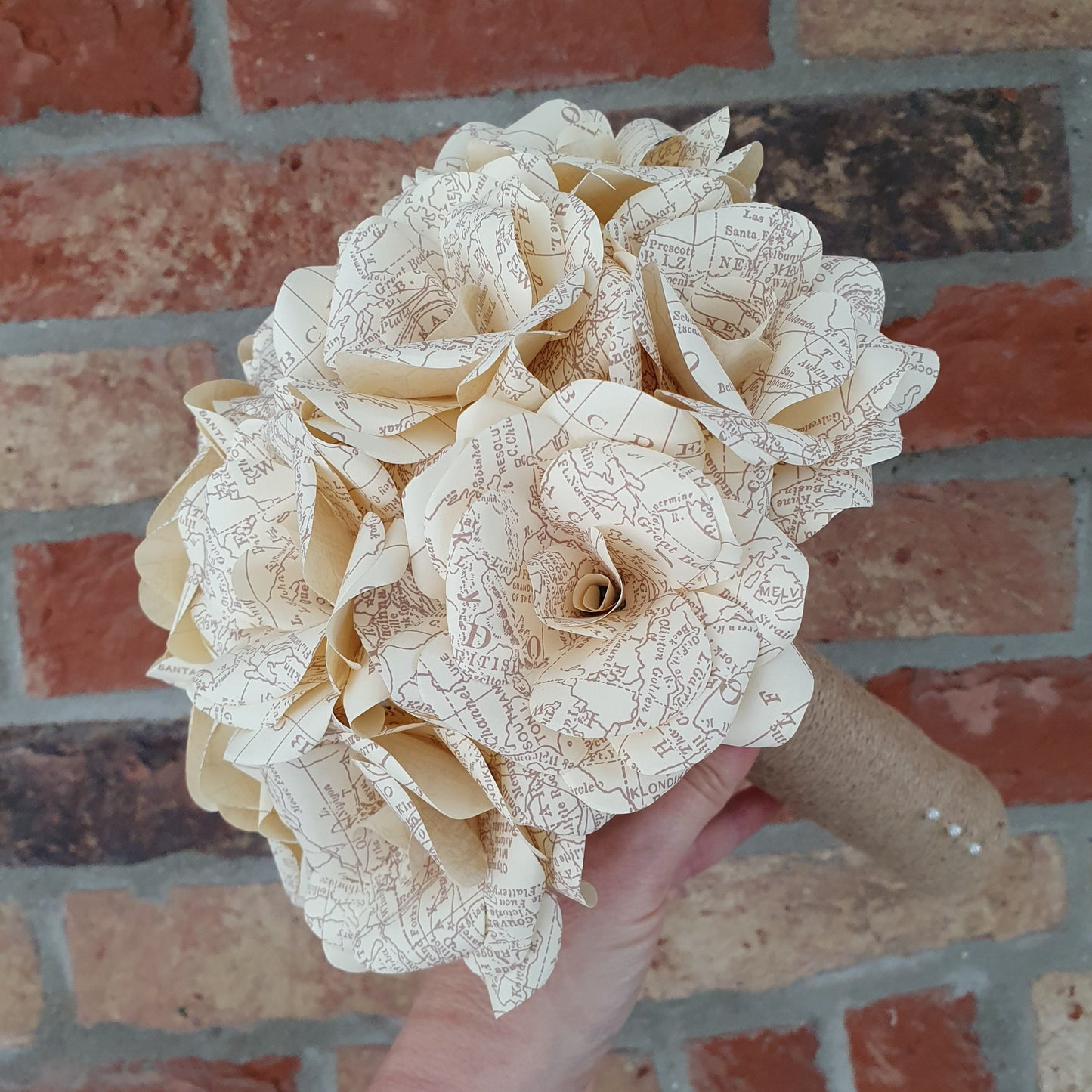 Vintage Map Paper Flower Bridal Bouquet