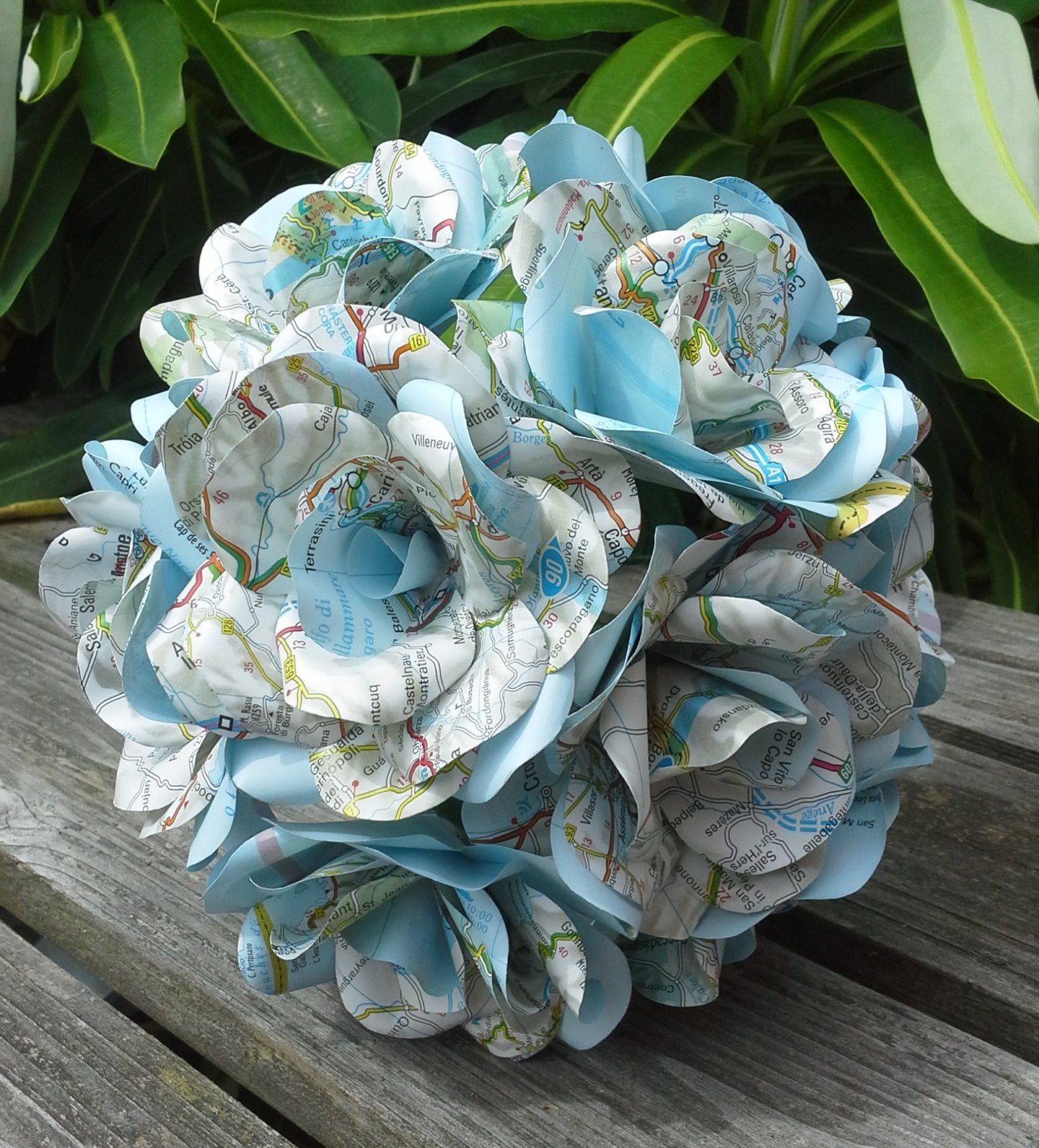 Map Rose Paper Flower Bridal Bouquet - Wedding Flowers