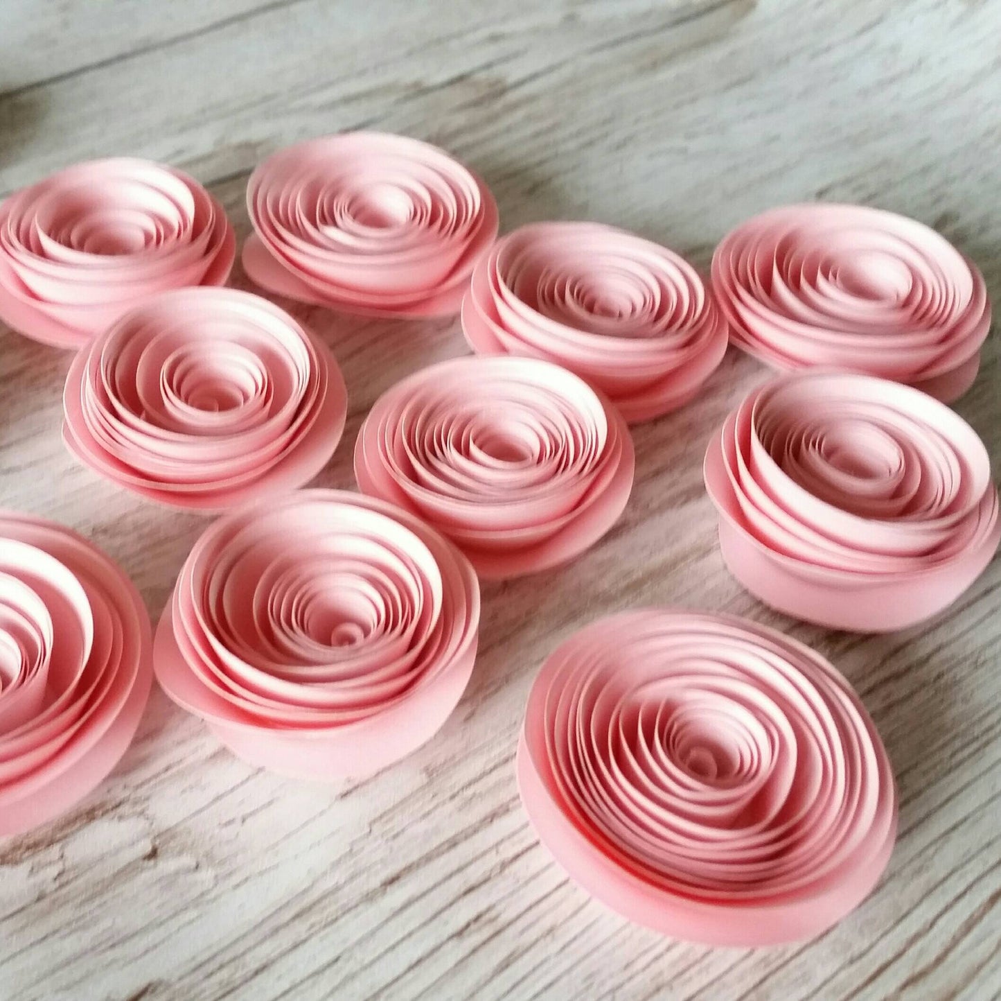 Pink Paper Flowers, Rolled Roses, Loose Flowers - Table Decorations