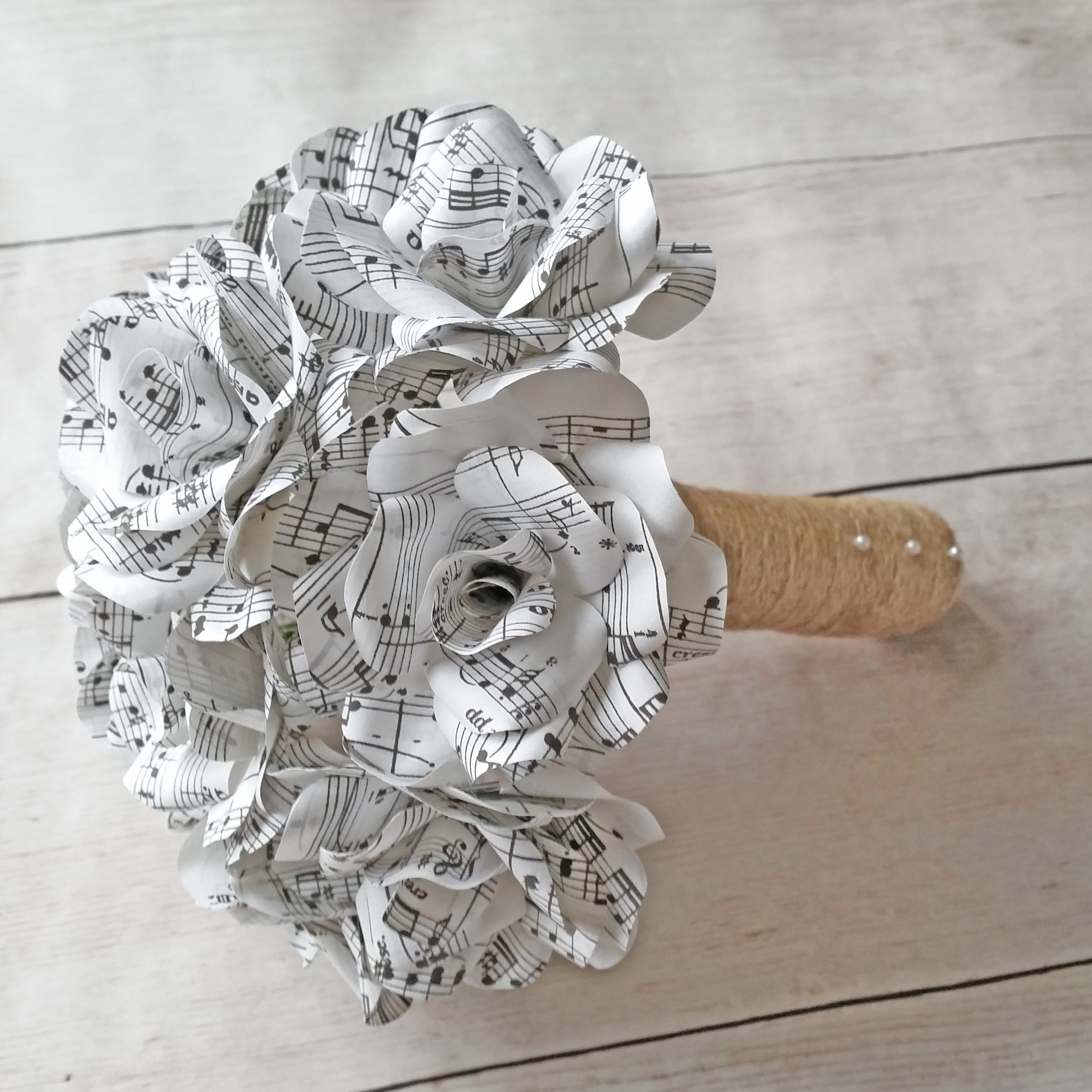 Sheet Music Paper Flower Bridal Bouquet & Buttonhole/Boutonniere