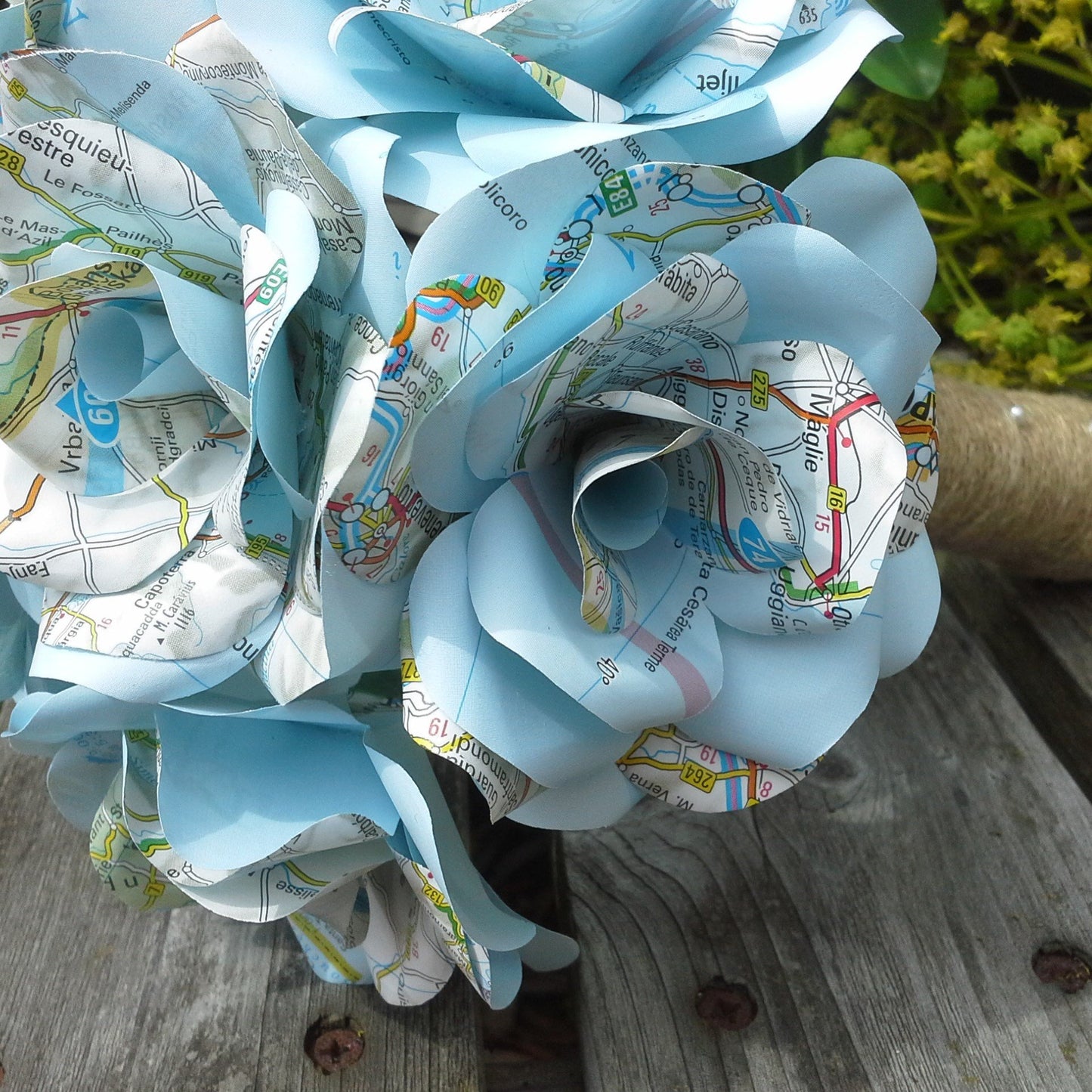 Map Rose Paper Flower Bridal Bouquet - Wedding Flowers