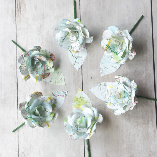 Map Paper Flower Buttonholes