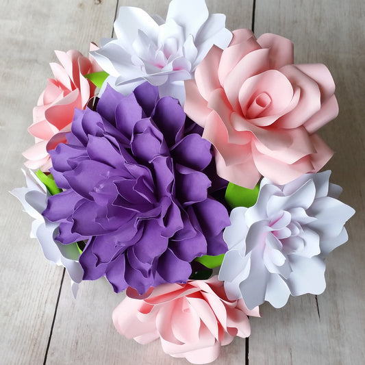 Mixed Paper Flower Bouquet - Rose - Gardenia - Dahlia -Alternative Forever Flowers