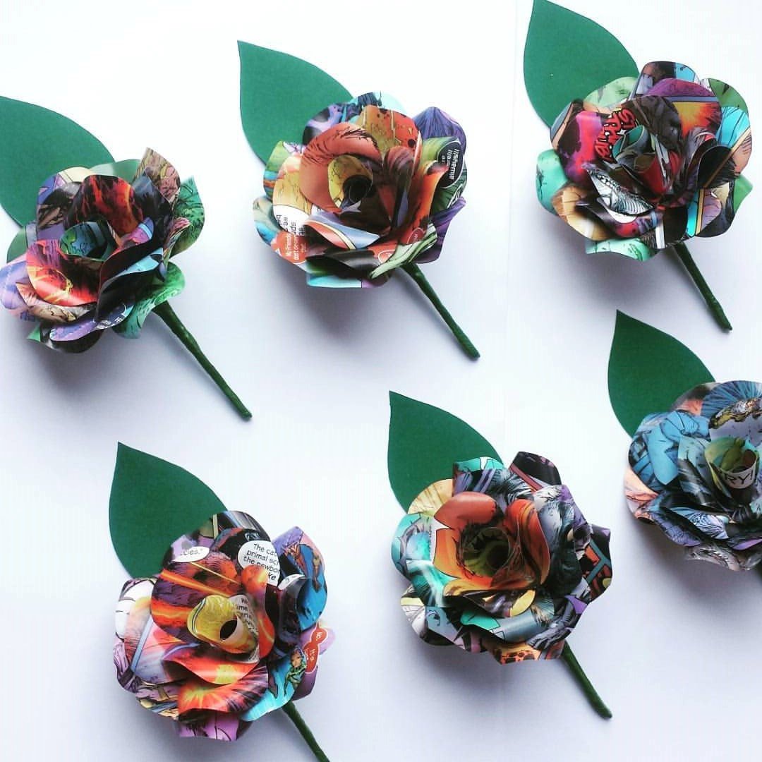 Comic Book Paper Flower Buttonholes