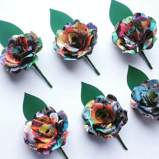 Comic Book Paper Flower Buttonholes