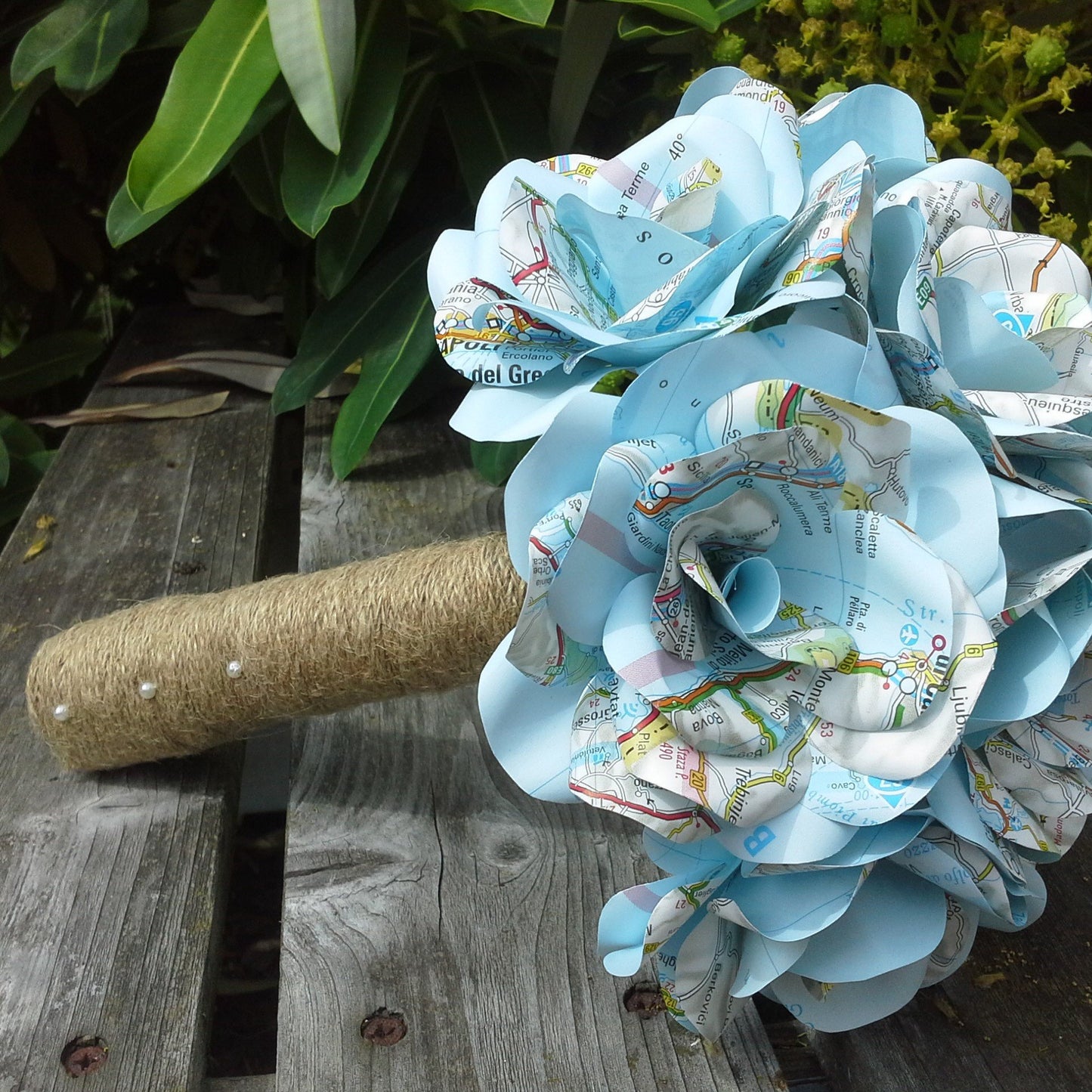 Map Rose Paper Flower Bridal Bouquet - Wedding Flowers