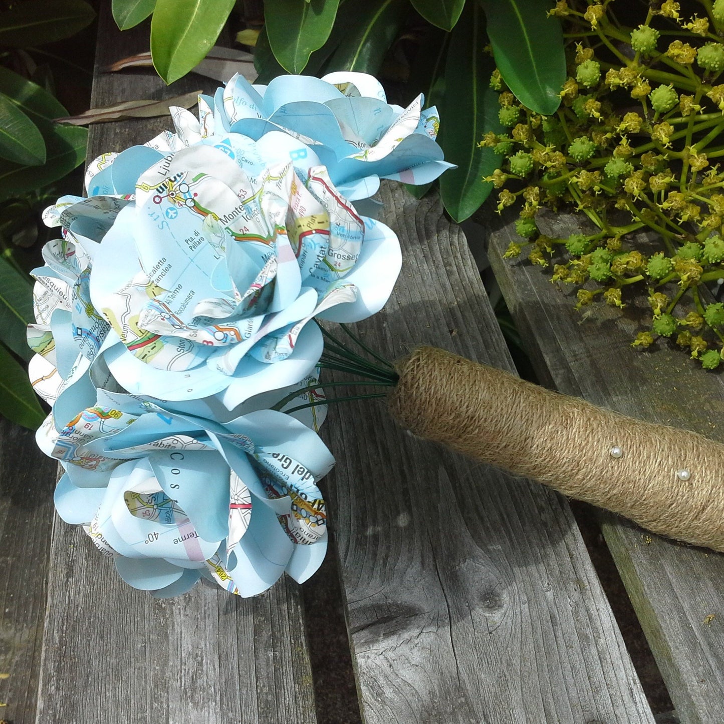 Map Rose Paper Flower Bridal Bouquet - Wedding Flowers