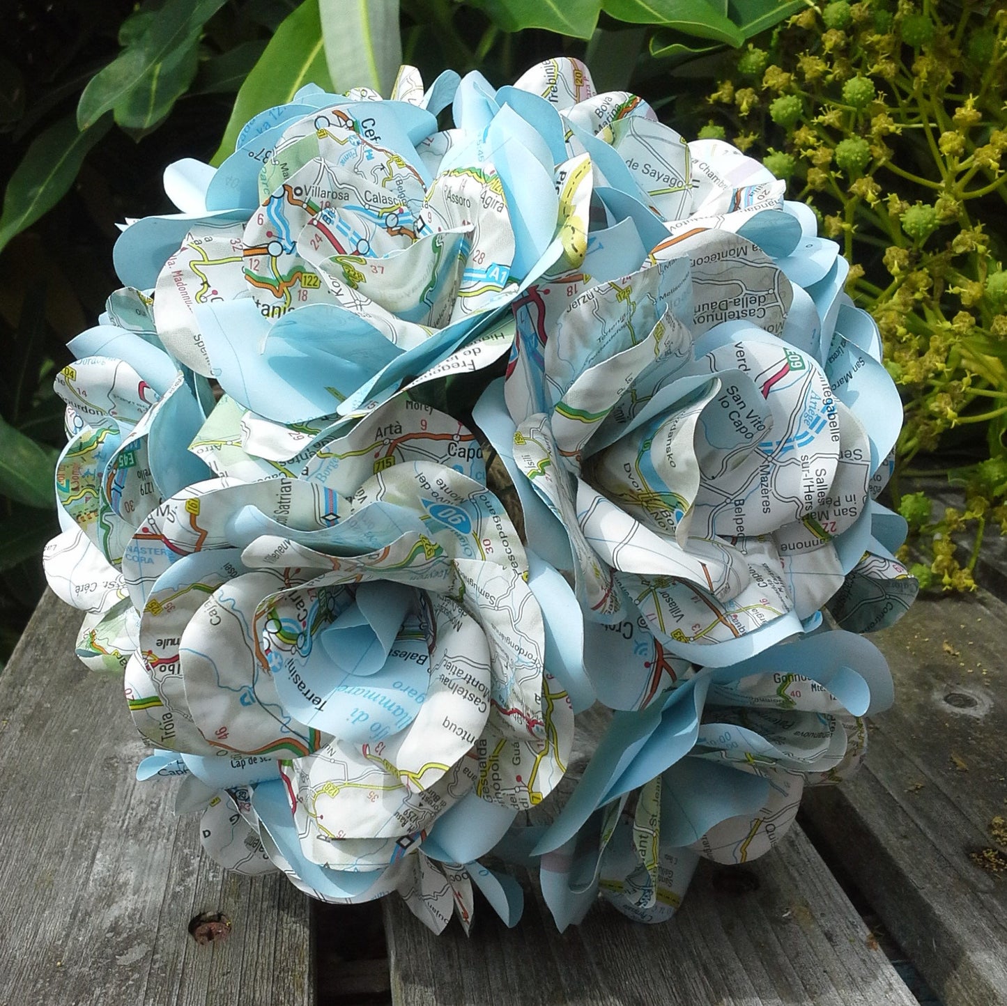 Map Rose Paper Flower Bridal Bouquet - Wedding Flowers