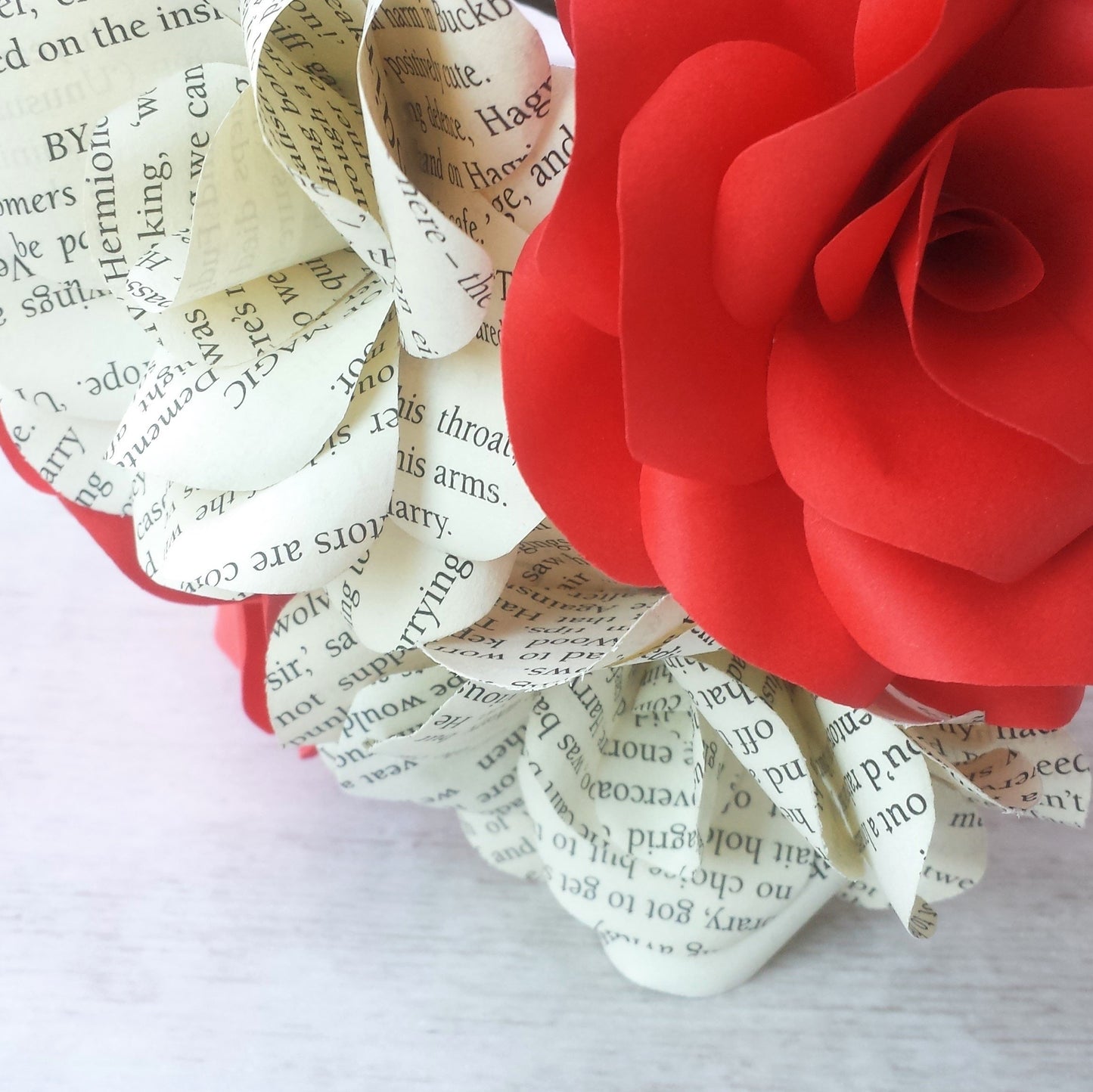 6 x Book Paper Flower Roses, Red Roses Mixed Bouquet, Handmade Paper Flowers