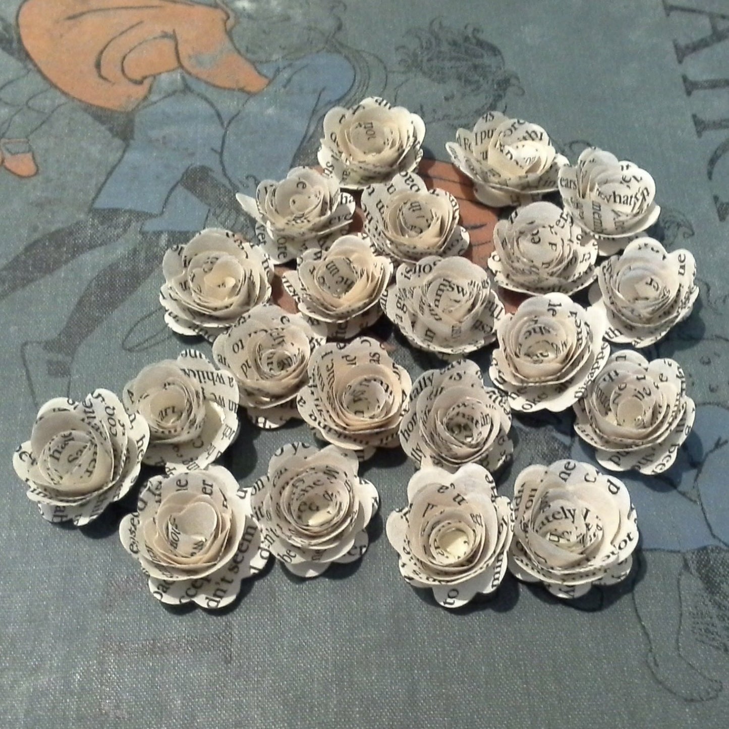 Book Paper Flowers, Loose Flowers, Rolled Roses x 25