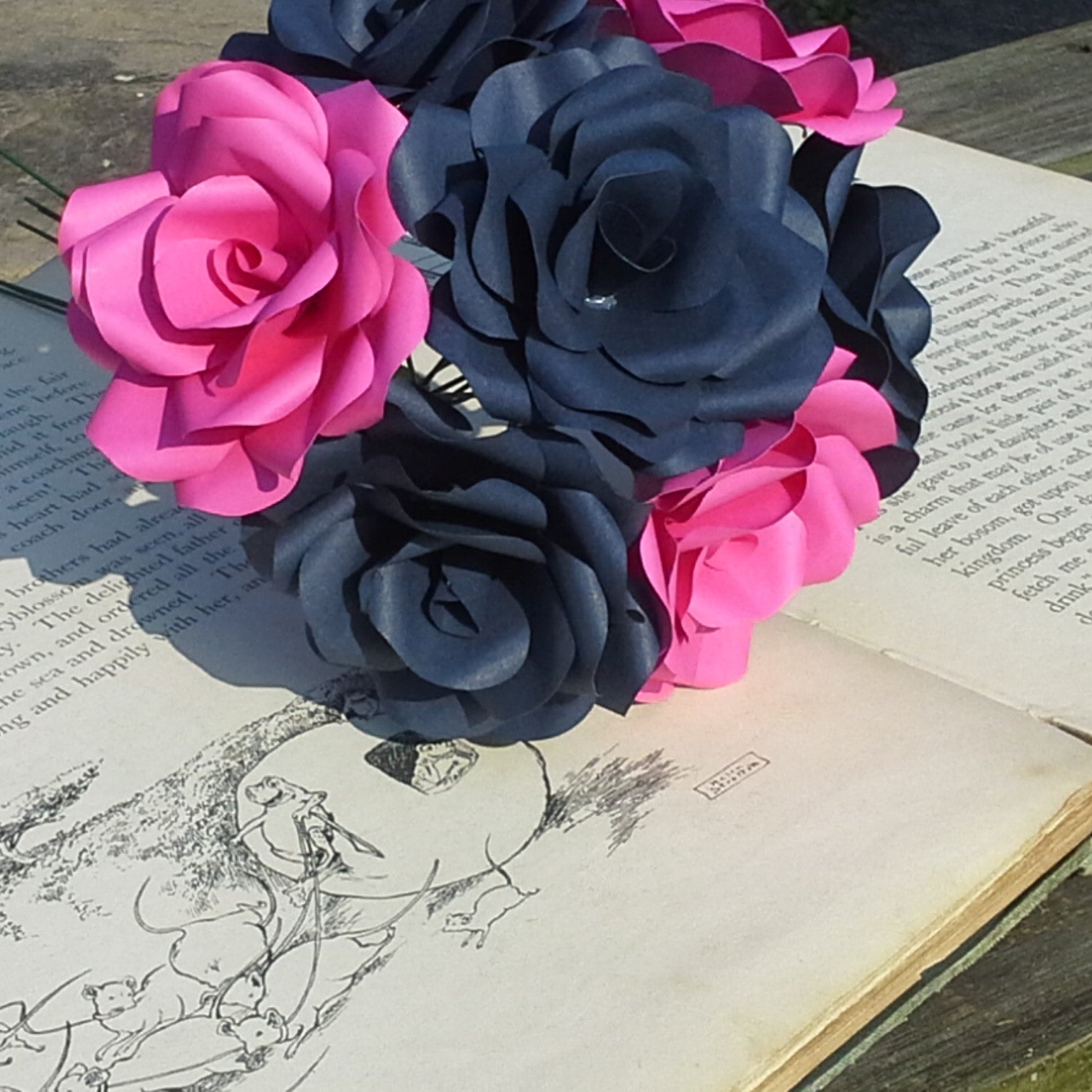 Navy Blue & Hot Pink Paper Flowers