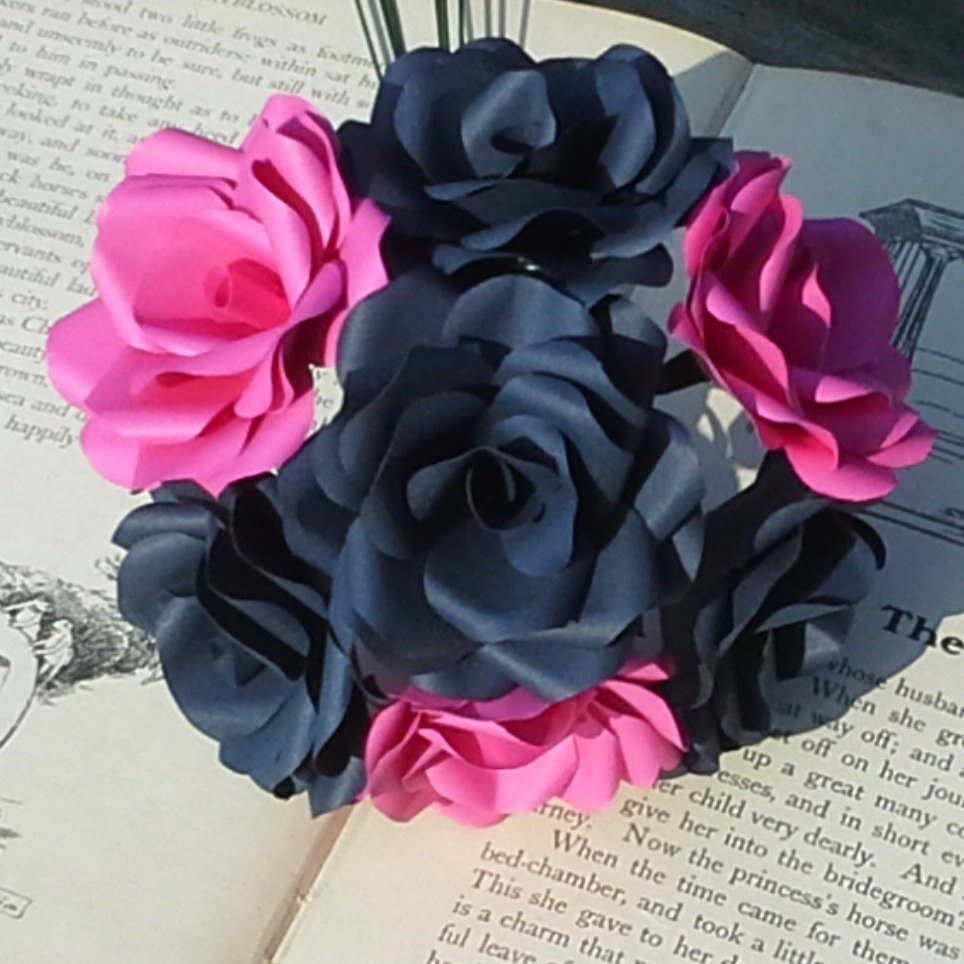 Navy Blue & Hot Pink Paper Roses