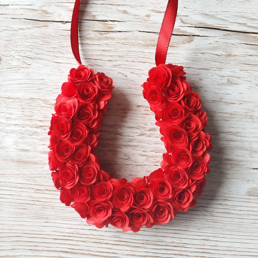 Red Horseshoe Flower Wreath - Wedding Decor, Home Decor or Gift