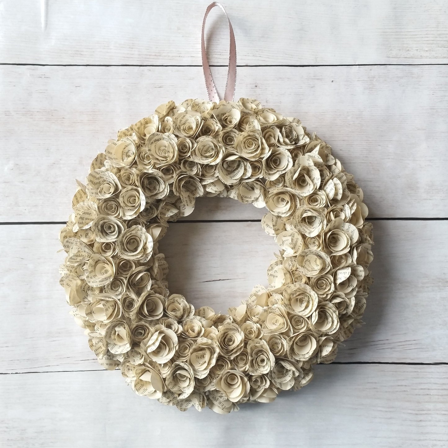 20cm (8") Round Paper Wreath - Book Page Paper Flower Decoration