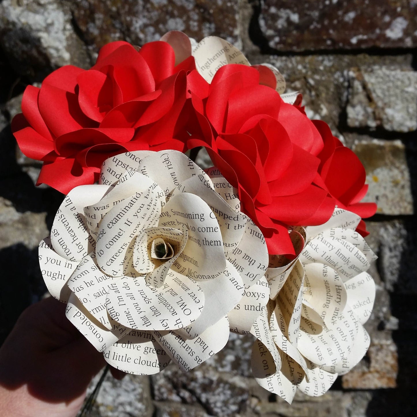 6 x Book Paper Flower Roses, Red Roses Mixed Bouquet, Handmade Paper Flowers