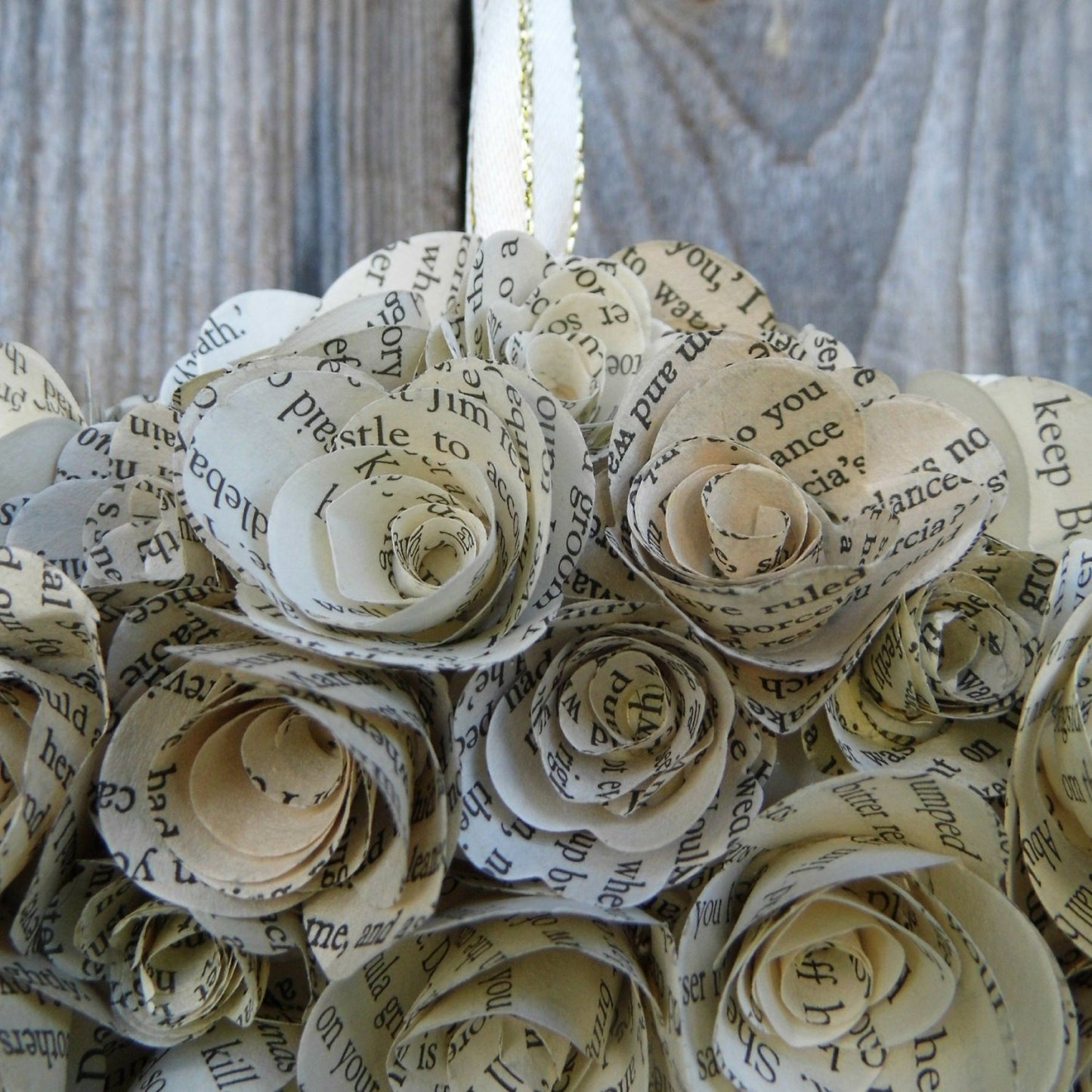20cm (8") Round Paper Wreath - Book Page Paper Flower Decoration