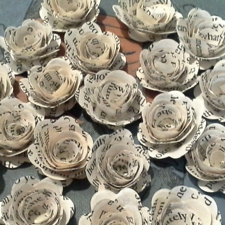 Book Paper Flowers, Loose Flowers, Rolled Roses x 25